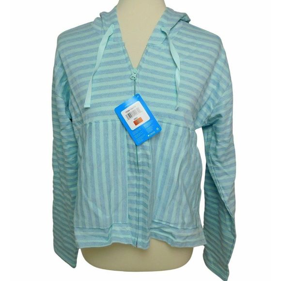 Columbia Womens Sz XLarge Jacket Blue Stripes Athletic Hood Full Zip Long Sleeve - Picture 1 of 5